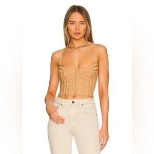 Jonathan Simkhai tan ribbed bustier eyelet cropped tank corset top medium